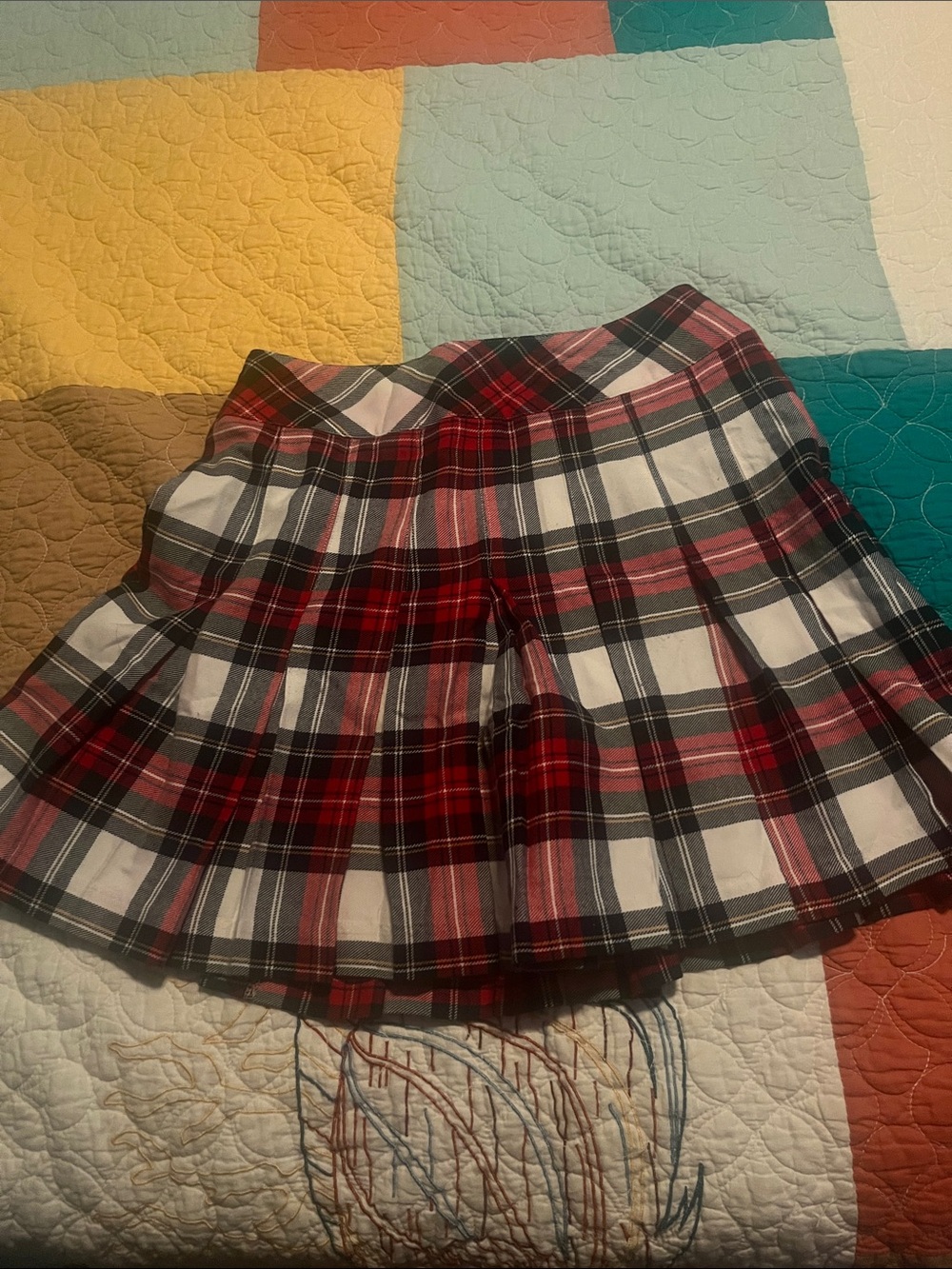 Limited Too Red, Black & White Plaid Pleated Mini Skirt